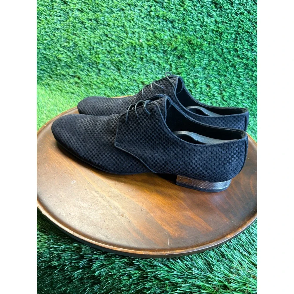 Louis Vuitton Black Damier Infini Suede Derby Dress Shoes LV Logo Heel Italy